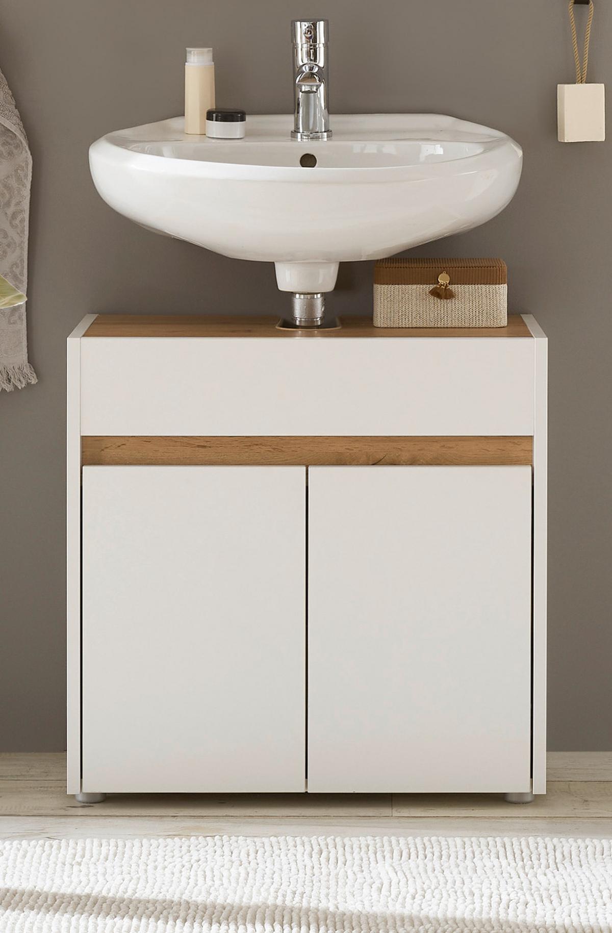 WASCHBECKENUNTERSCHRANK weiß, Wotan Eiche, Badezimmer Unterschrank 60 cm - Eiche Wotan/Silberfarben, Holz/Holzwerkstoff (60/62/34cm) - Furn.Design