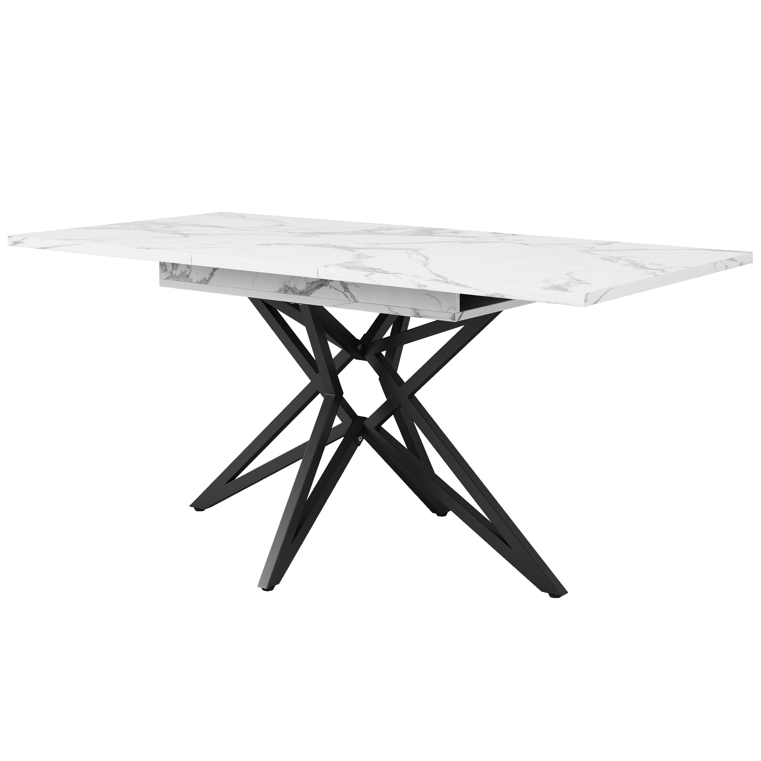 ESSTISCH AUSZIEHBARER Weiß Marmoroptik mit Ausziehfunktion & Sternfuß - Hellbraun, Holzwerkstoff/Metall (80/120/66cm) - Urban Meuble
