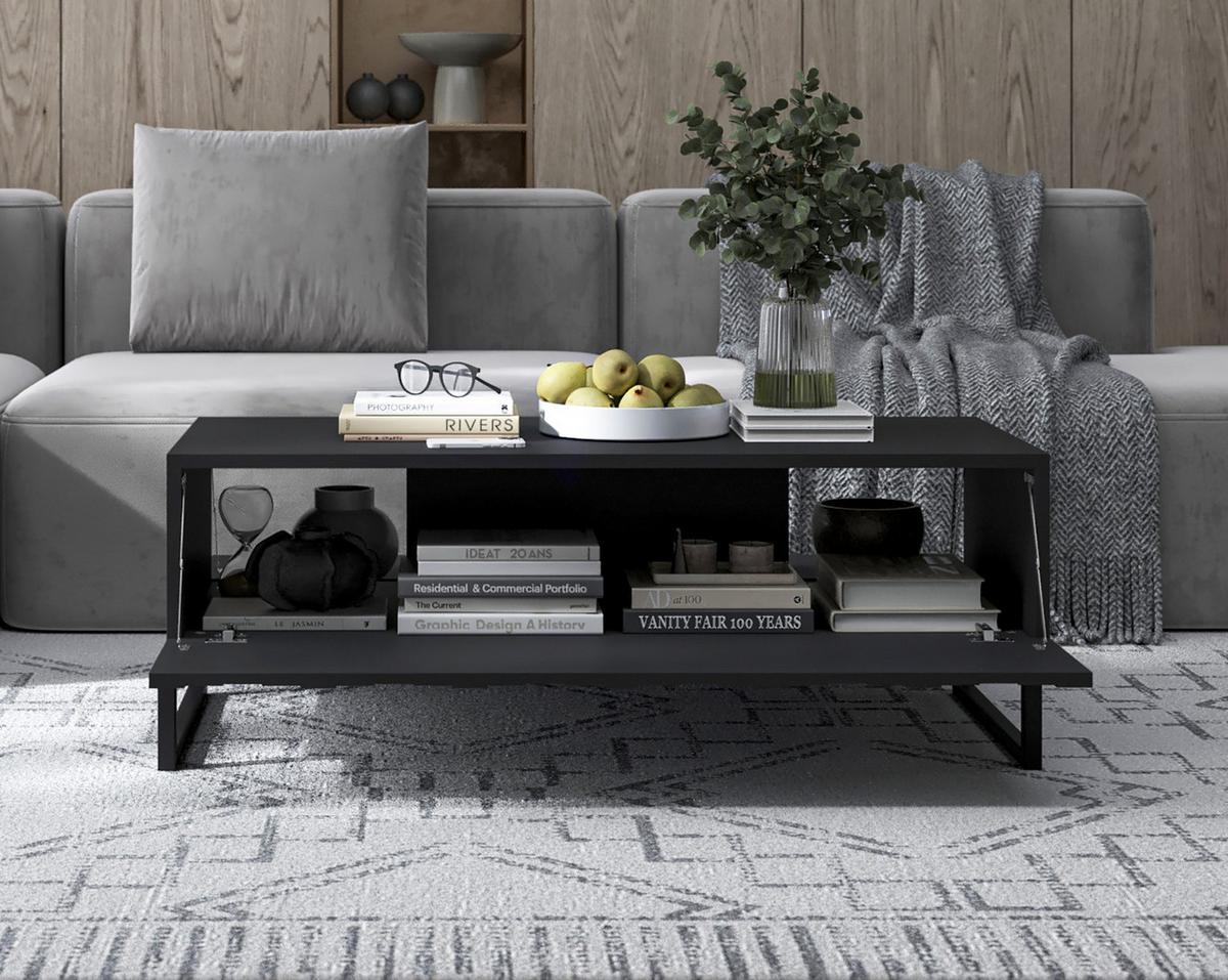 COUCHTISCH Elpis Schwarz matt Glamour 110 cm - Schwarz, Holzwerkstoff/Metall (54/110/39cm) - Meble Lindner