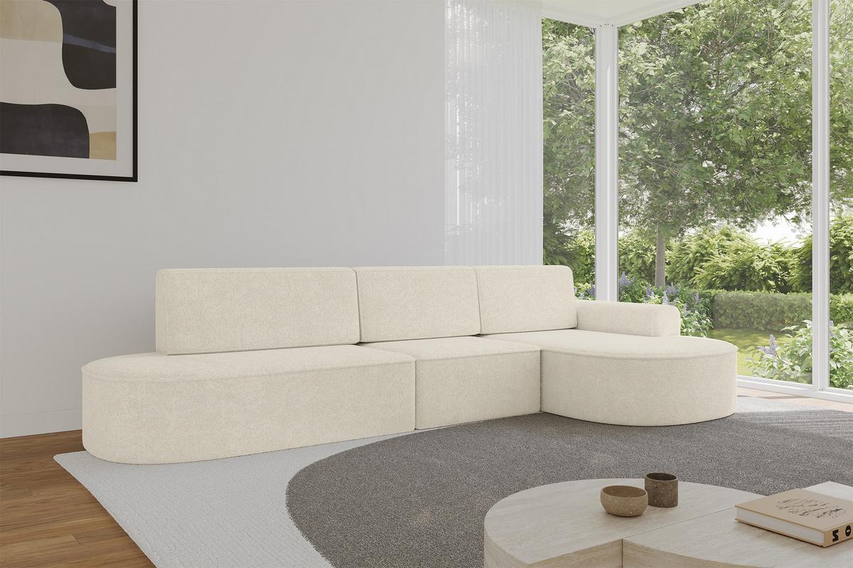 ECKSOFA mit Schlaffunktion Ottomane RECHTS MARI L2-S 368X167X85 Creme Velours - Creme/Schwarz, Holzwerkstoff/Kunststoff (167/368cm) - ALTDECOR