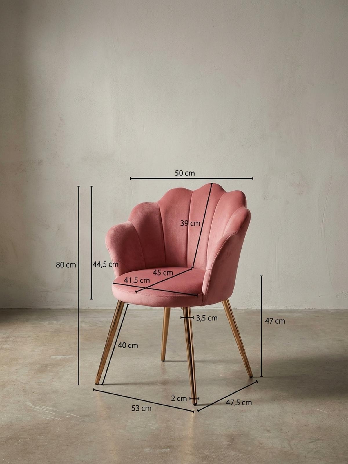 ESSZIMMERSTUHL Samtbezug mit Metallgestell Skandinavisch gepolstert, Rosa 53x48x80 cm - Pink/Goldfarben, Textil/Metall (53/80/48cm) - KADIMA DESIGN