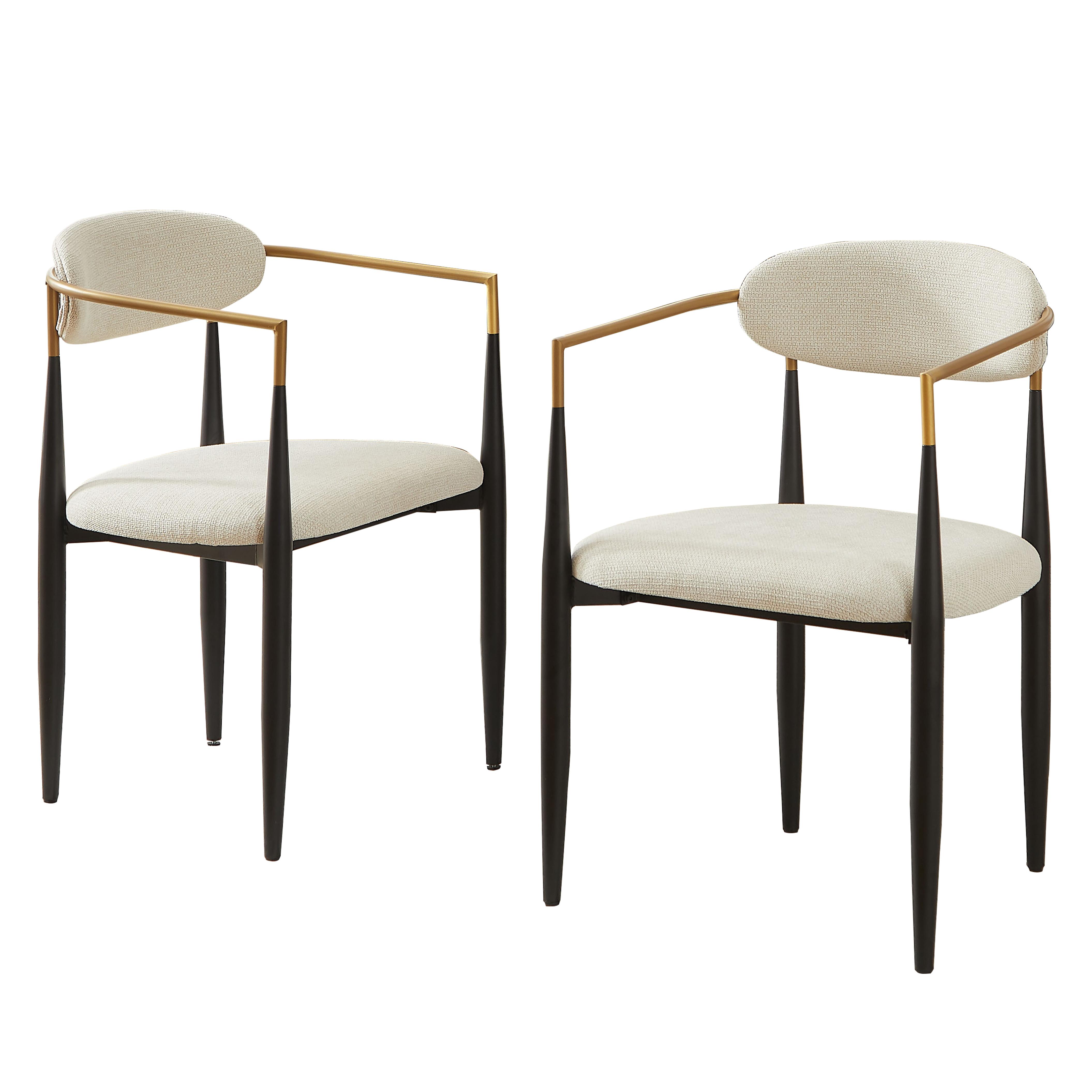 ESSZIMMERSTUHL 2ER-SET aus beigem Stoff und schwarz-goldenem Metallgestell, mit Armlehnen und Höhenausgleich - Beige, Textil (55/85/59cm) - Urban Meuble