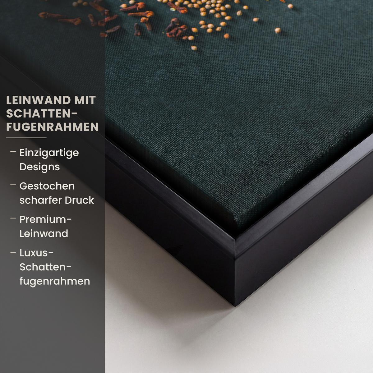 LEINWAND Bilder mit Rahmen - Kräuter - Gewürze - Löffel - 70x50 - Currygelb, Textil (70/50cm) - MuchoWow