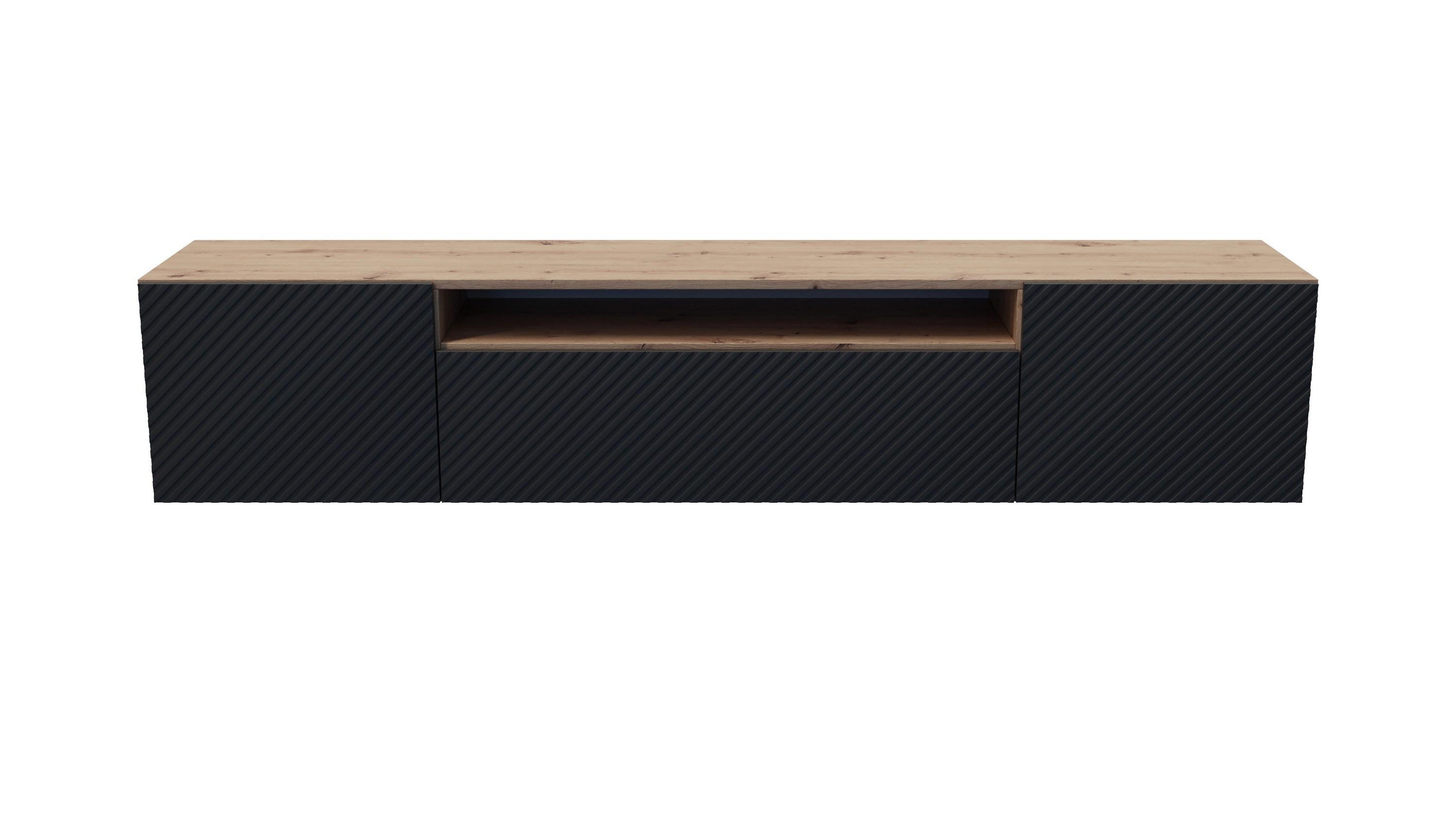 LOWBOARD CAVA 200/41/40 cm, Hängender TV-Schrank Eiche Artisan - Schwarz/Eiche Artisan, Holzwerkstoff (200/41/40cm) - MASSENO