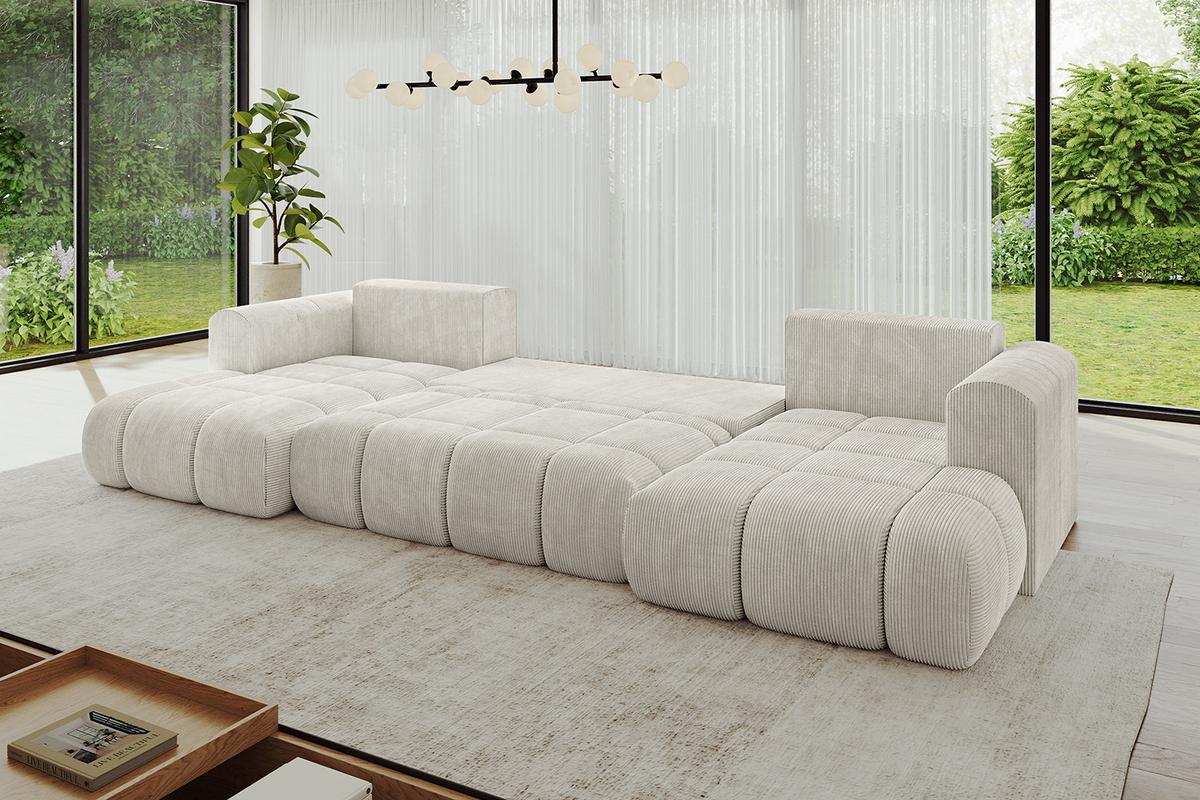 WOHNLANDSCHAFT CLOUD-U 405x185x90 Creme Cord - Hellgrau/Creme, Holzwerkstoff/Kunststoff (405/90/185cm) - ALTDECOR