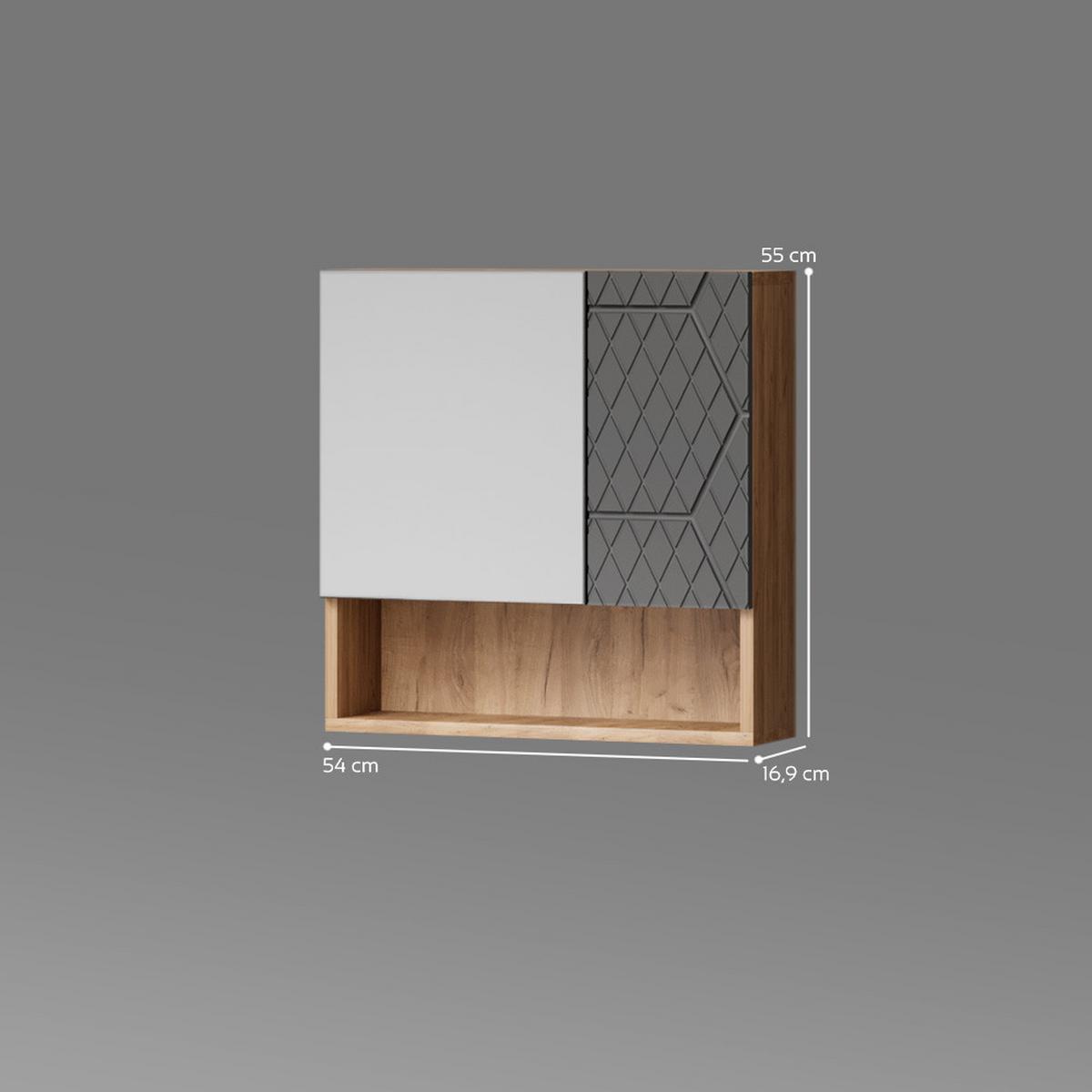 BADSPIEGELSCHRANK Ronco Anthrazit mit Wabenstruktur 54 x 55 cm - Anthrazit, Holzwerkstoff (54/55/17cm) - Livinity®