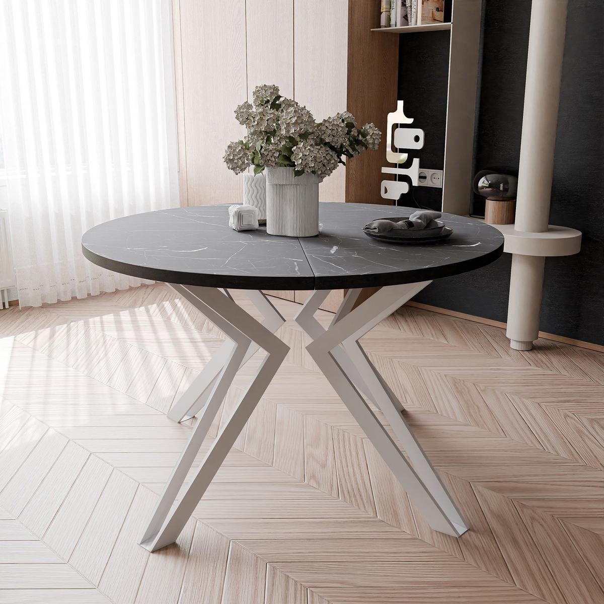ESSTISCH ausziehbar aus MDF, Schwarz - Schwarz/Weiß, Holzwerkstoff (100/100/76cm) - Idohome