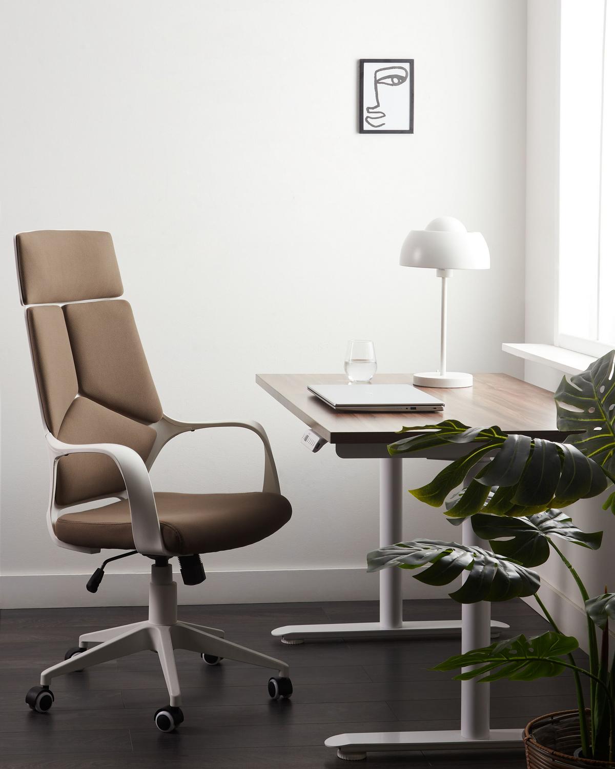 BÜROSTUHL Braun Delight - Braun/Weiß, Textil (64/116/64cm) - Beliani