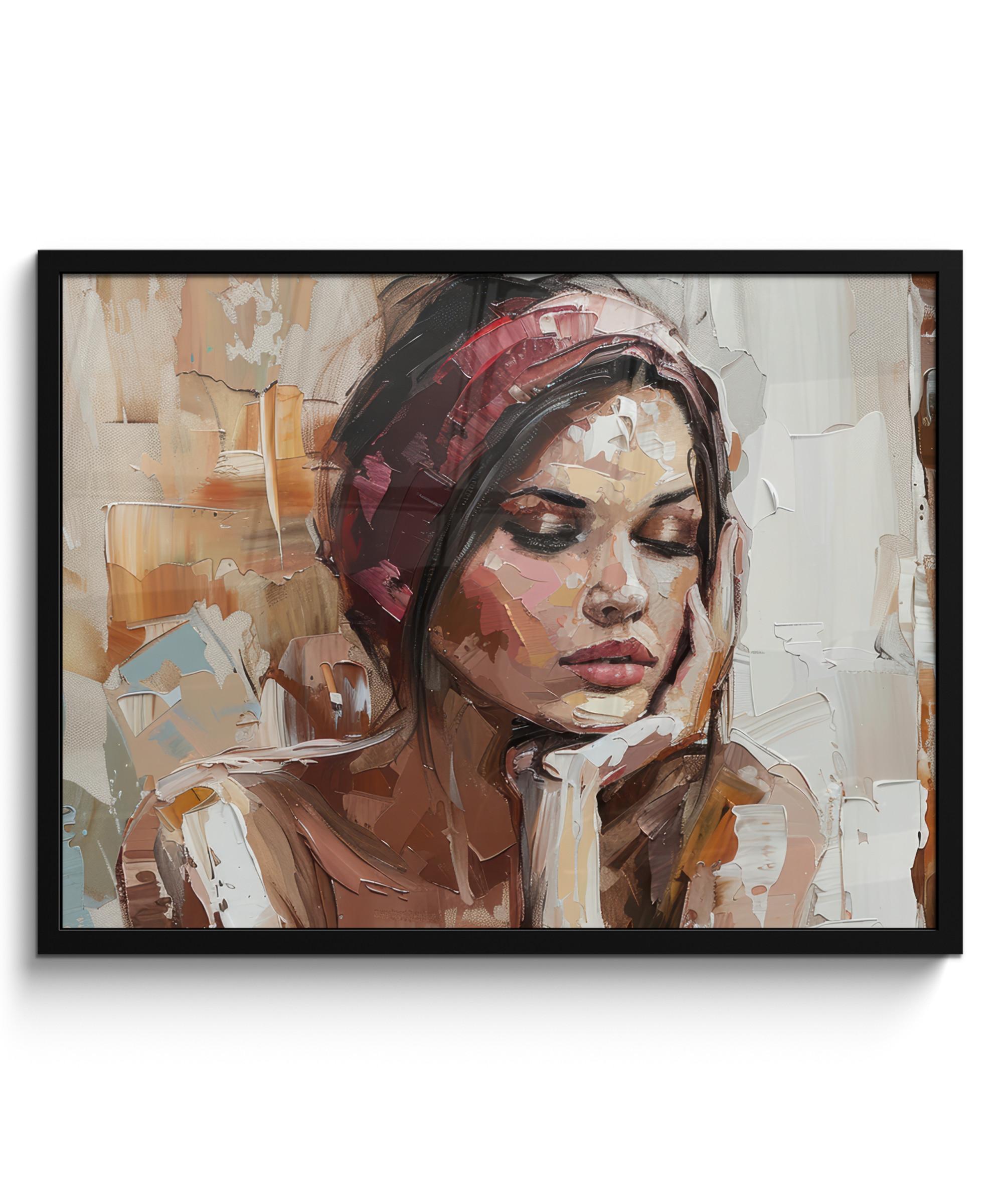 POSTER MIT RAHMEN Frau - Lackierung - Porträt - Modern 80x60 cm - Altrosa, Papier (80/60cm) - MuchoWow