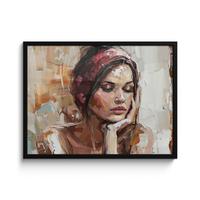 POSTER MIT RAHMENGERAHMTES BILD Frau - Lackierung - Porträt - Modern 80x60 cm - Altrosa, Papier (80/60cm) - MuchoWow