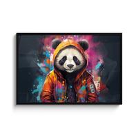 POSTER MIT RAHMENGERAHMTES BILD Panda - Jacke - Graffiti - Orange 120x80 cm - Orange, Papier (120/80cm) - MuchoWow