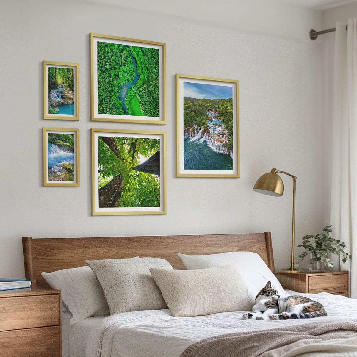 BILDER SET 5er Set - 50x50 cm & 20x30 cm & 40x60 cm Goldrahmen - Strandwellen, Himmelsbrücke, Spaziergang - Goldfarben, Kunststoff (40/60cm) - TULUP
