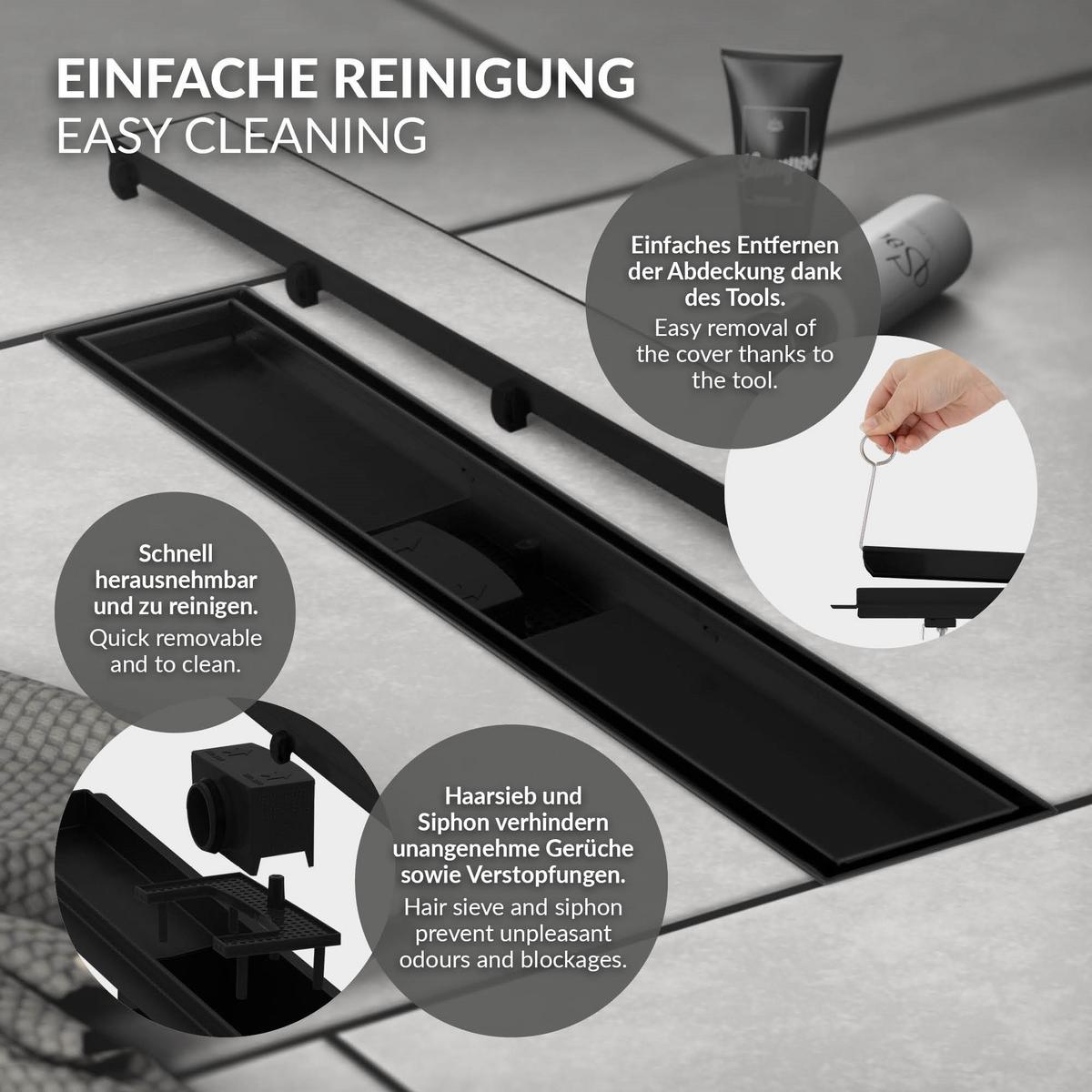 DUSCHRINNE 50cm - Schwarz, Metall (13.9/7.8/54cm) - LuxeBath