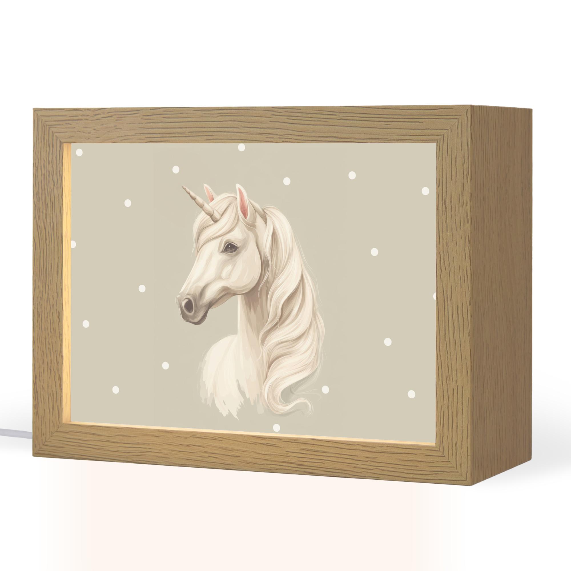 NACHTTISCHLAMPE Einhorn - Weiß - Punkte 20x15 cm - Taupe, Holzwerkstoff (8/20/15cm) - OnlyWow