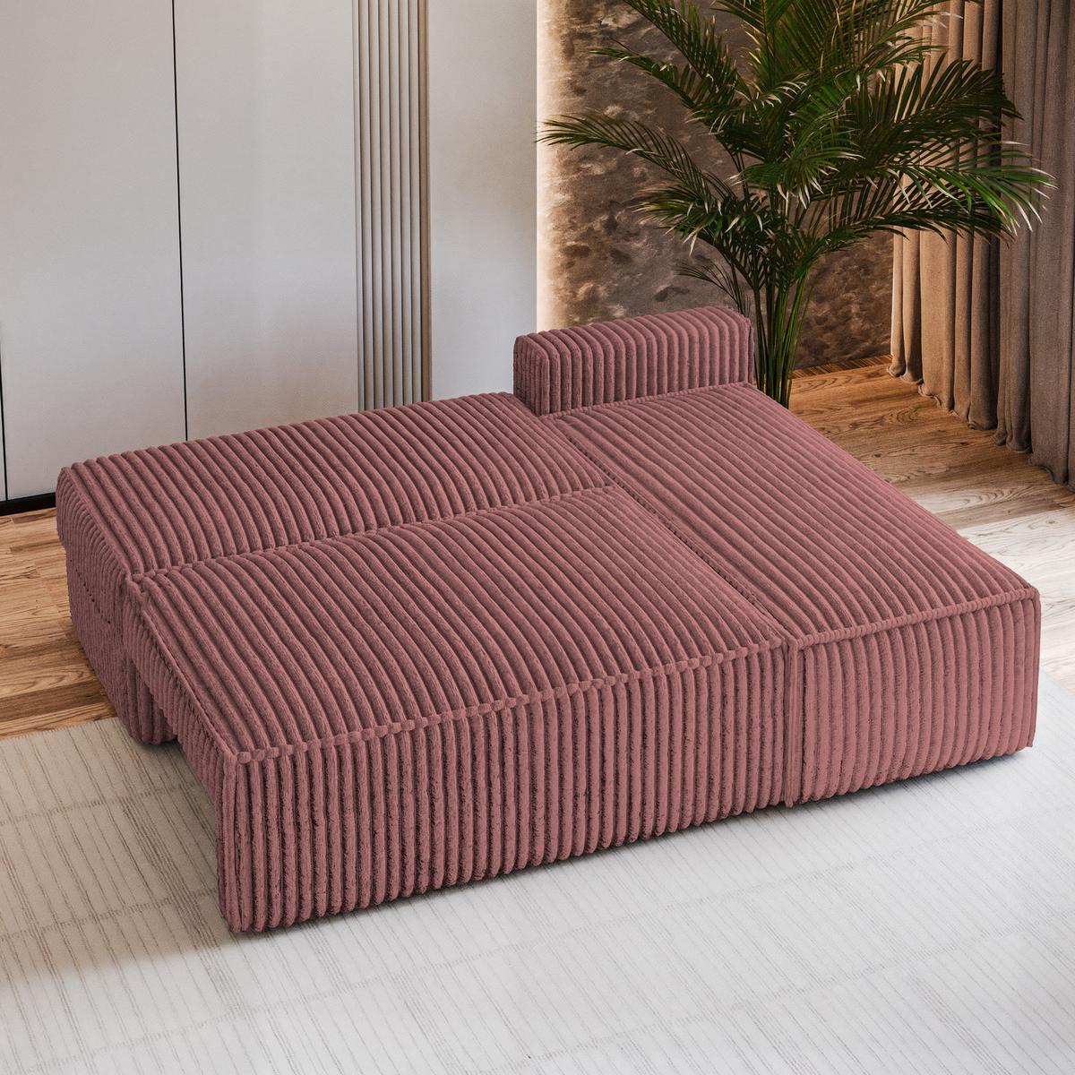 ECKSOFA BRISO T Rosa Kordstoff mit Schlaffunktion - Rosa/Grau, Holz/Kunststoff (200/140cm) - MASSENO