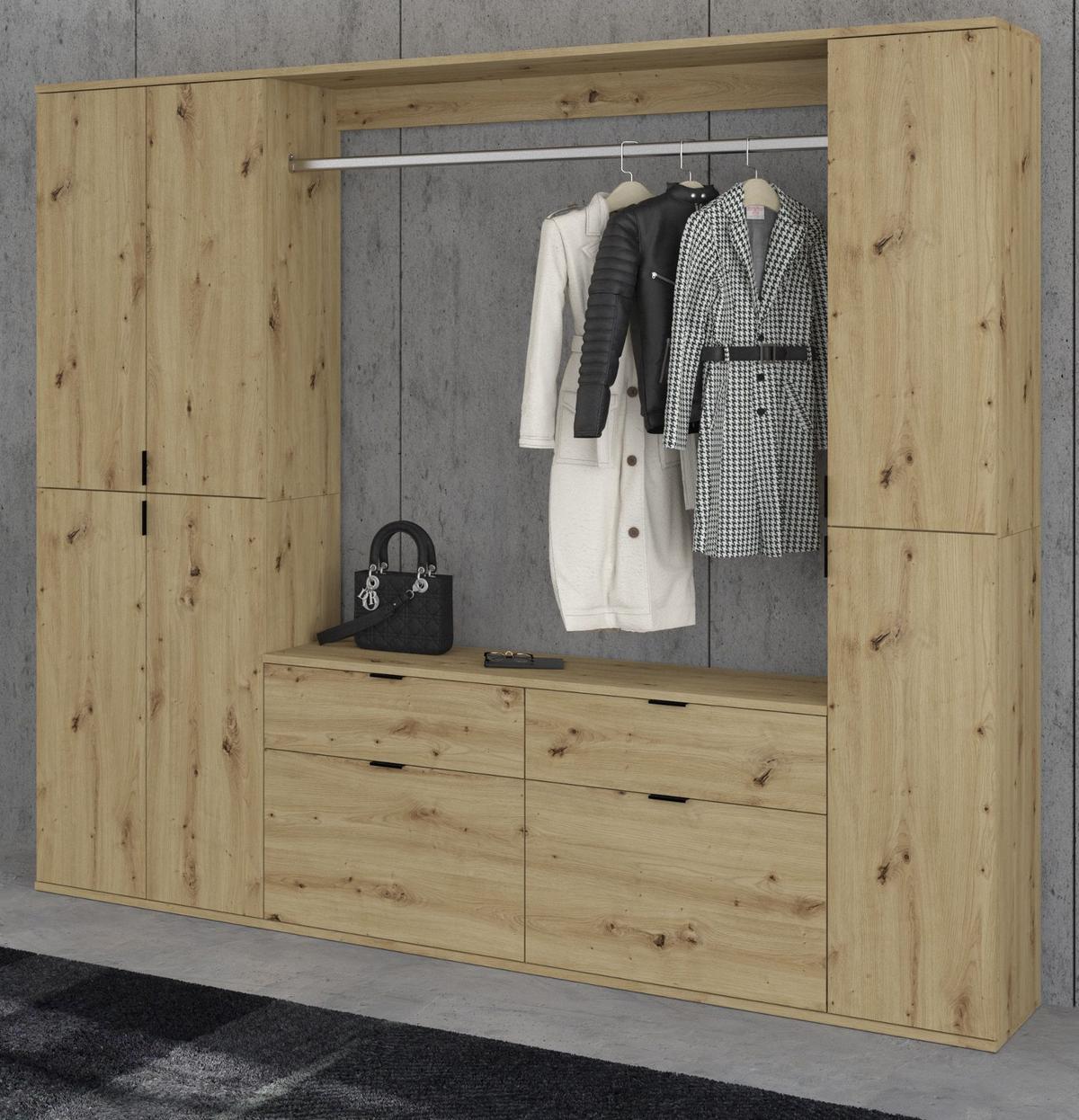 GARDEROBENSCHRANK Eiche 61 cm, Flurschrank mit flexibler Inneneinteilung - Schwarz/Eiche Artisan, Holzwerkstoff/Kunststoff (61/193/34cm) - Inn.Furn