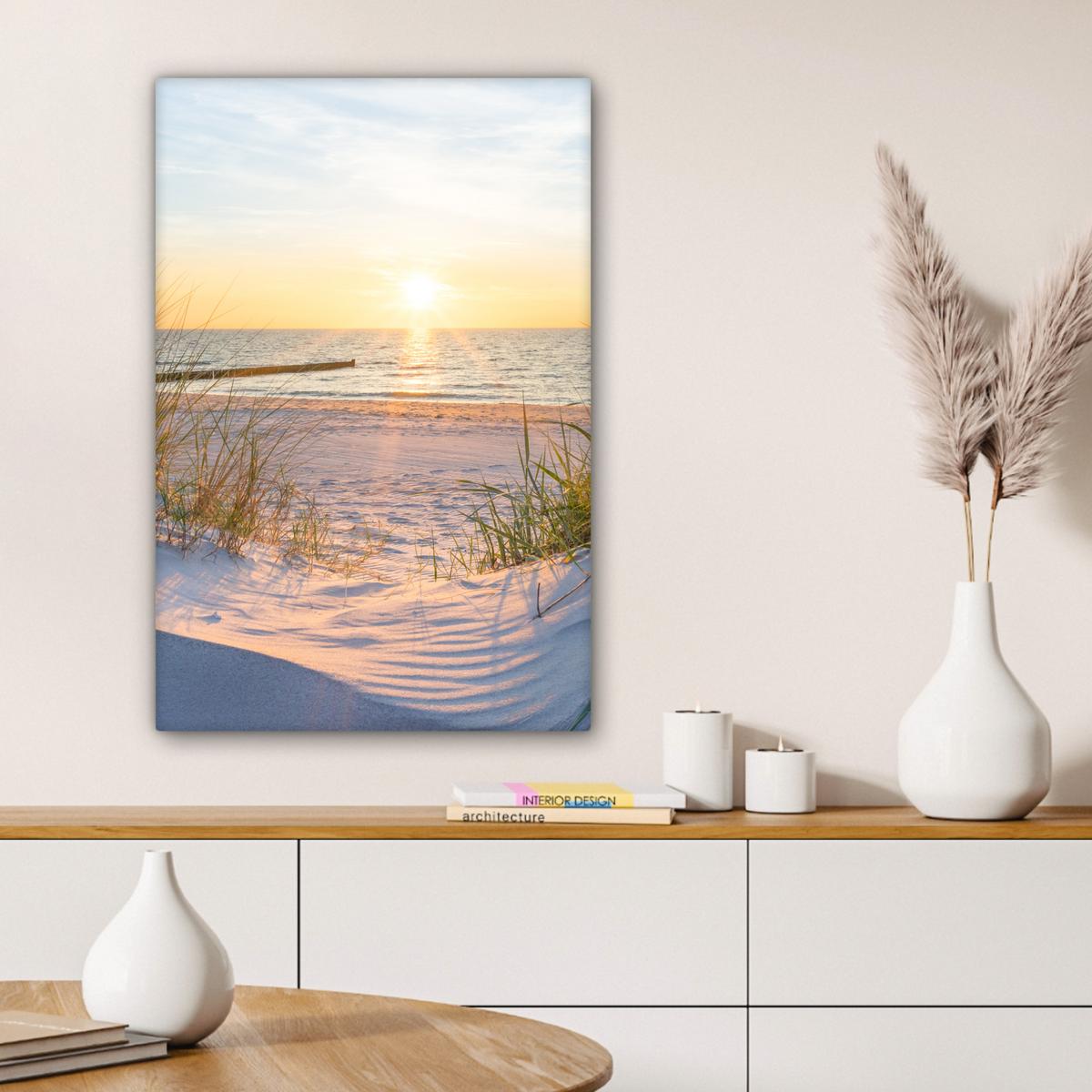 LEINWANDBILD Strand - Sonne - Düne - Gras - Sand - Horizont Wanddeko Schlafzimmer 60x90 cm - Hellblau, Textil (60/90cm) - MuchoWow