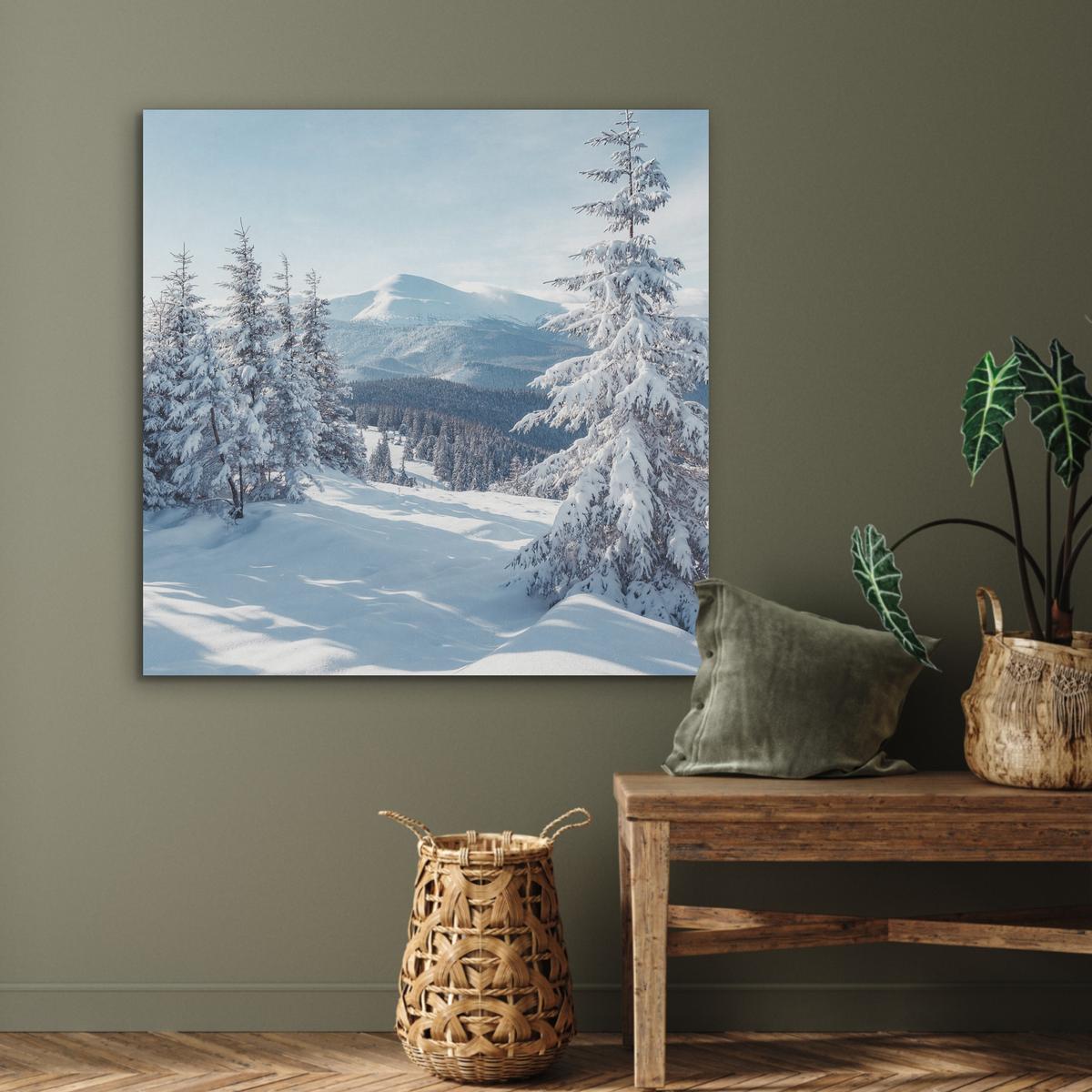 AKUSTIKBILD Winterlandschaft - Natur - Berge - Bäume - Schnee Akustikpaneele 90x90 cm - Hellblau, Kunststoff (90/90/0.9cm) - MuchoWow