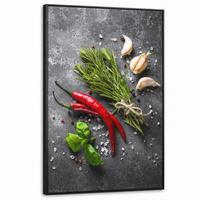 LEINWAND Bilder mit Rahmen - Pfeffer - Kräuter - Gewürze - Beton - 80x120 - Dunkelgrau, Textil (80/120cm) - MuchoWow