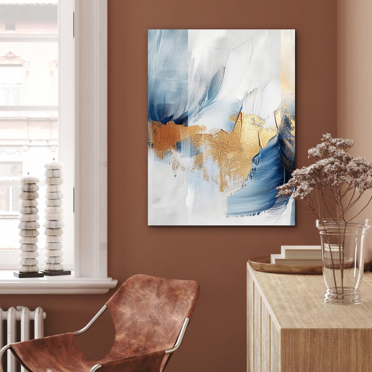 METALLBILD Gold - Blau - Aquarell - Kunst - Modern 60x80 cm - Hellblau, Metall (60/80cm) - MuchoWow