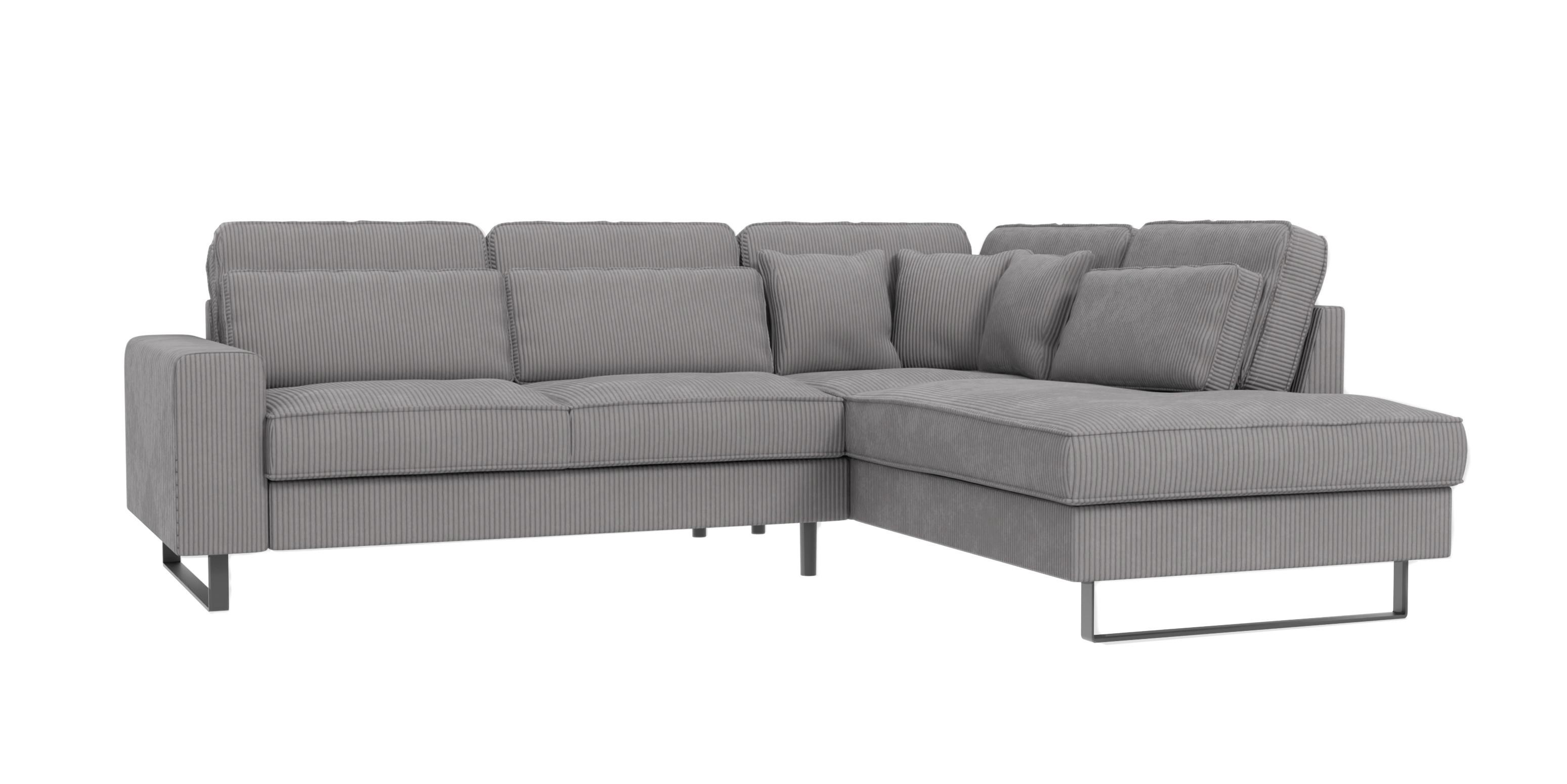 ECKSOFA Floe Hellgrau Cord - Hellgrau/Schwarz, Holz/Kunststoff (290/231cm) - S-Style Möbel