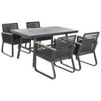 GARTENMÖBEL SET 4-Sitzer Aluminium/Flechtseil schwarz Canetto - Hellbraun/Schwarz, Metall - Beliani