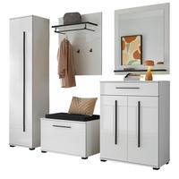 GARDEROBEN-SET weiß Hochglanz 6-teilig 230 cm, Flurgarderobe mit Soft-Close - Dunkelgrau/Weiß Hochglanz, Glas/Holzwerkstoff (230/200/40cm) - Furn.Design