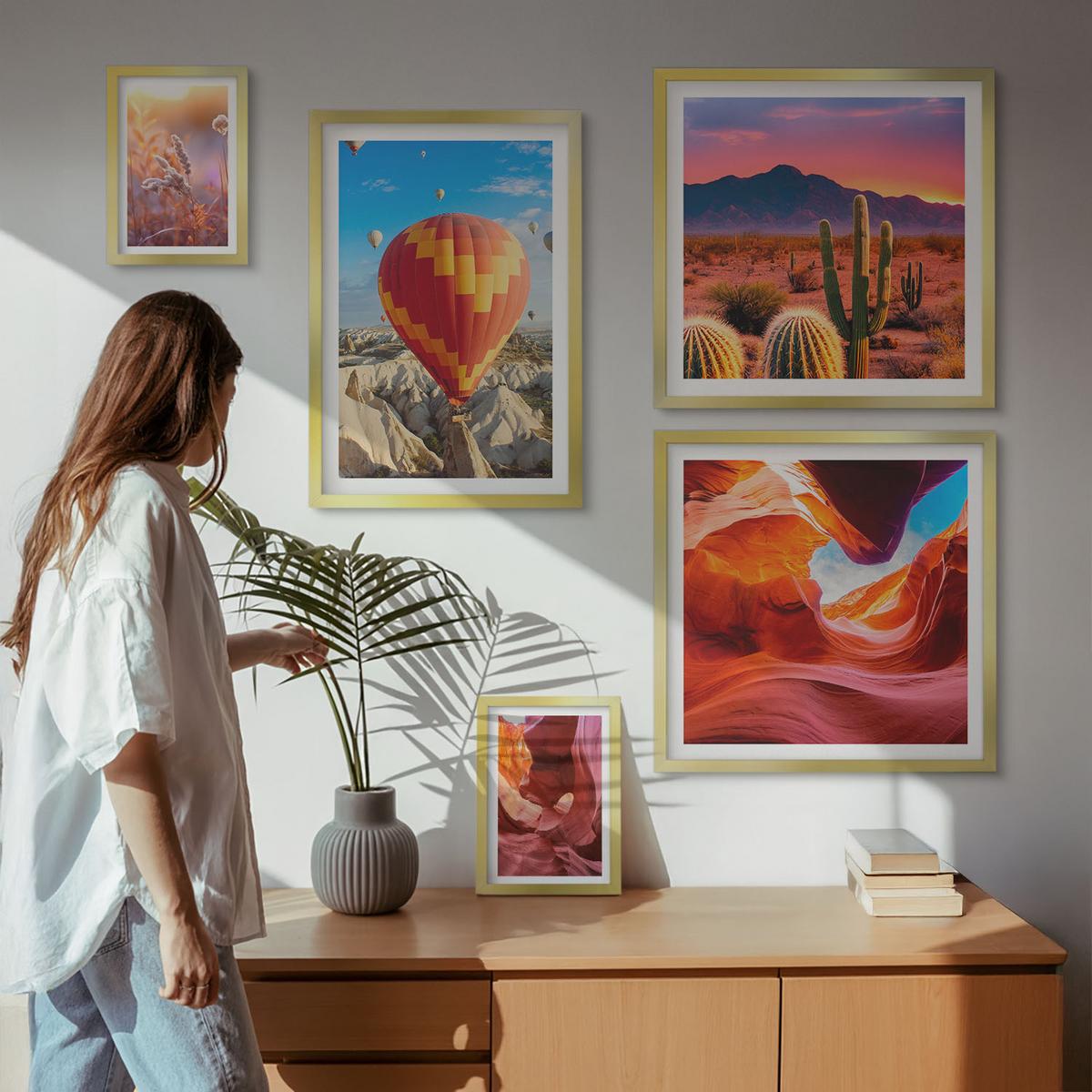 BILDER SET 5er Set - 50x50 cm & 20x30 cm & 40x60 cm Goldrahmen - Landschaften von Wüstenschluchten - Goldfarben, Kunststoff (40/60cm) - TULUP