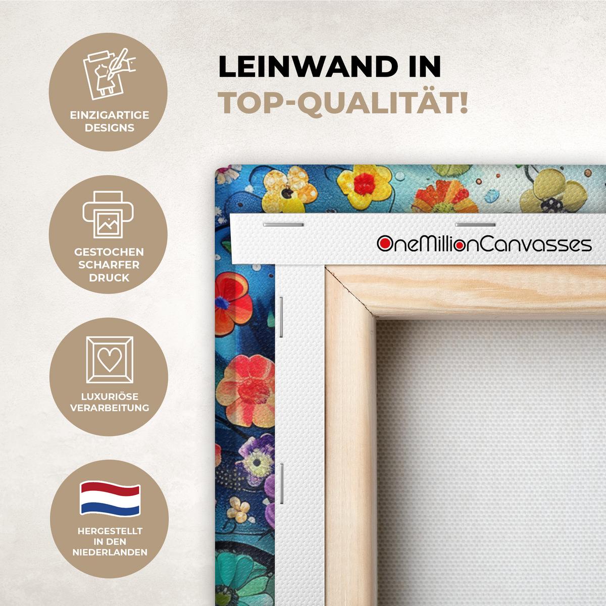 LEINWANDBILD Kunst - Baum des Lebens - Blumen - Hippie Deko Wohnzimmer 20x20 cm - Dunkelblau, Textil (20/20cm) - MuchoWow