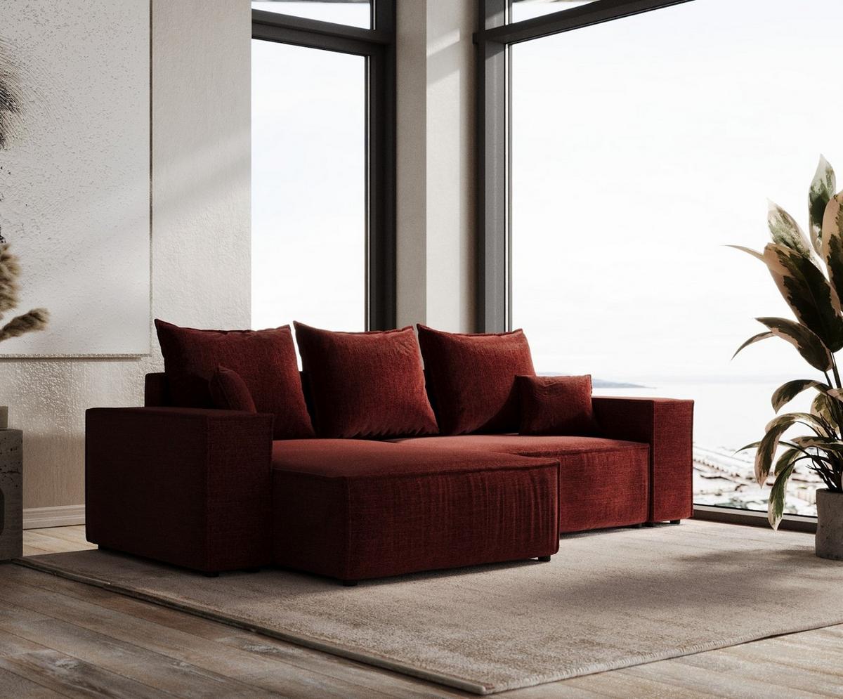 ECKSOFA SENSO mit Schlaffunktion Rot im City Stoff - Rot/Schwarz, Holz/Holzwerkstoff (255/148cm) - AltaBeds