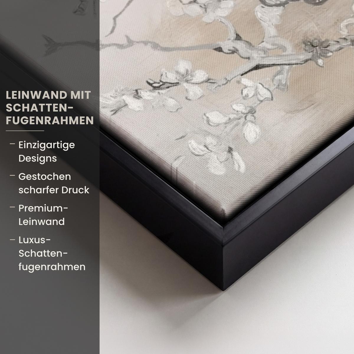 LEINWAND Bilder mit Rahmen - Mandelblüte - Kunst - Van Gogh - Beige - Abstrakt - 80x60 - Braun, Textil (80/60cm) - MuchoWow