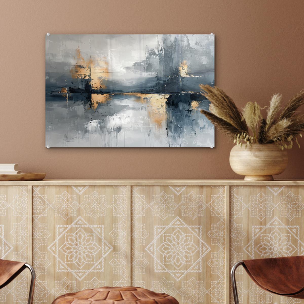 ACRYLGLASBILD Kunst - Grau - Gold - Abstrakt Wanddeko 60x40 cm - Dunkelgrau, Glas (60/40cm) - MuchoWow
