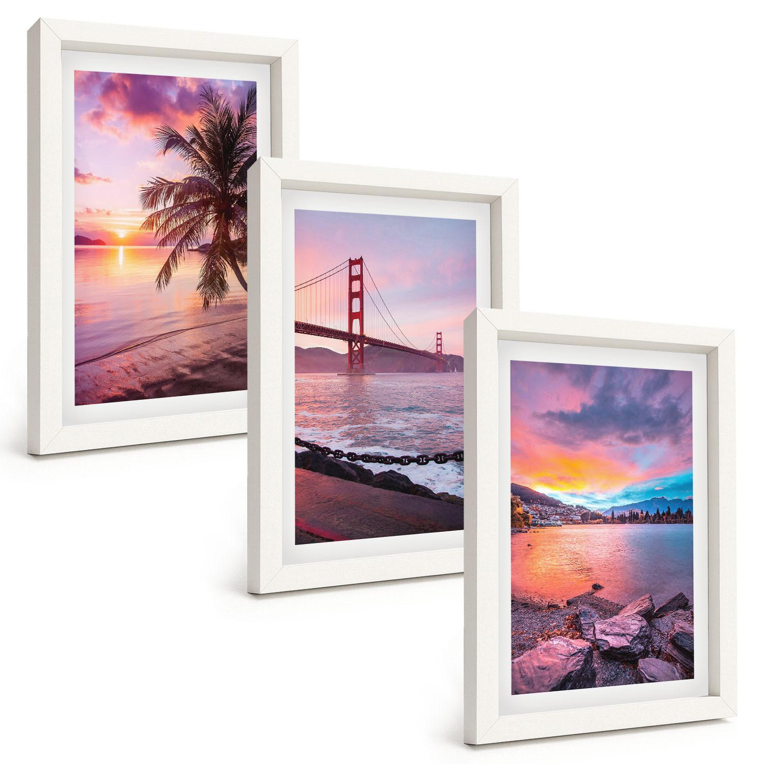 BILDER SET 3er Set - 20x30 cm Weißer Rahmen - Sonnenuntergangsbrücke Landschaft - Weiß, Kunststoff (20/30cm) - TULUP