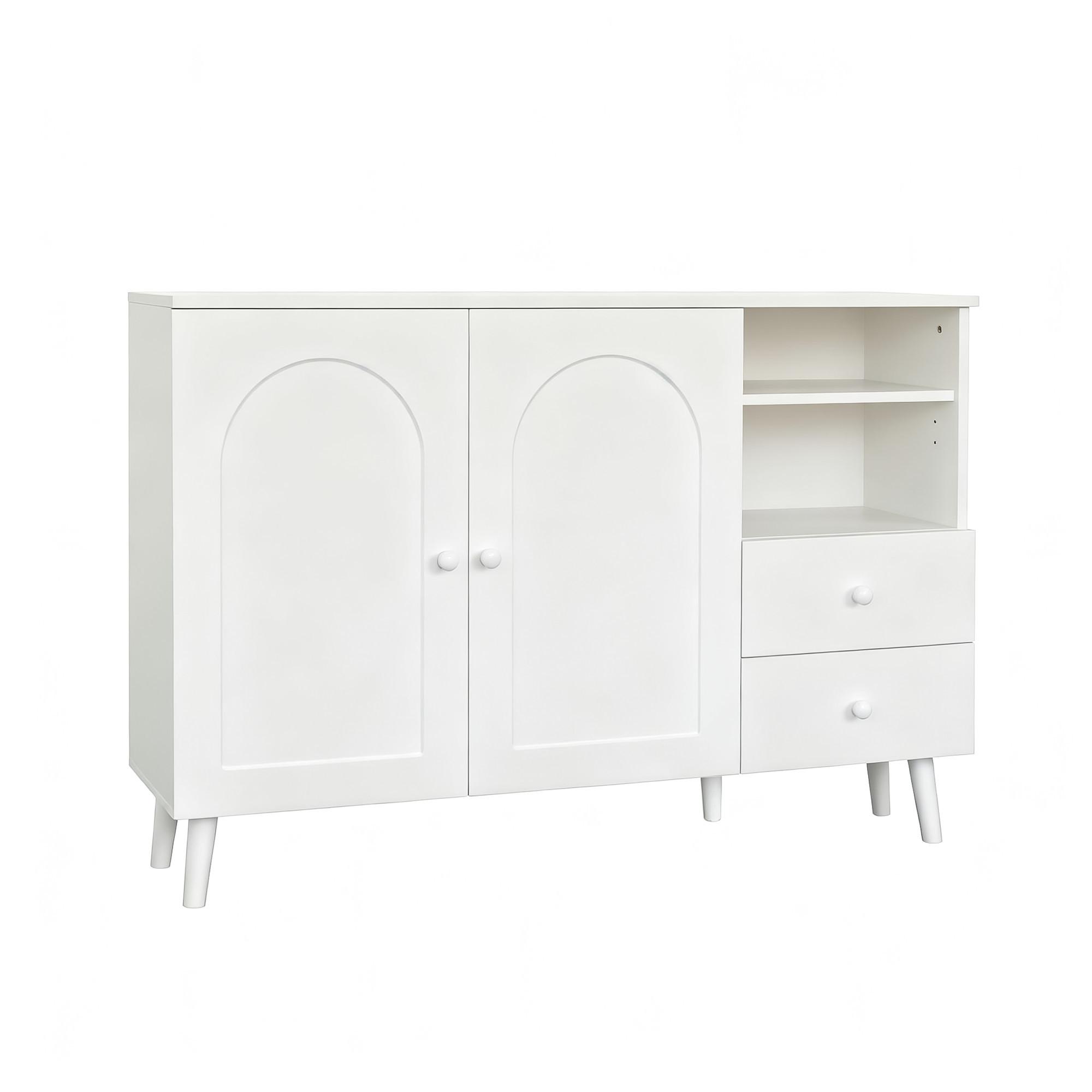 SIDEBOARD 118cm mit gewölbten Türen, 2 Schubladen, für Wohnzimmer - Weiß, Holzwerkstoff (118/82/35cm) - Urban Meuble