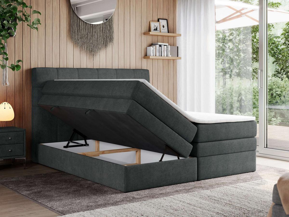BOXSPRINGBETT ERNI KING 140/200 Dunkelgrau Struktur - H3 - Dunkelgrau, Holz/Textil (140/200cm) - MKS