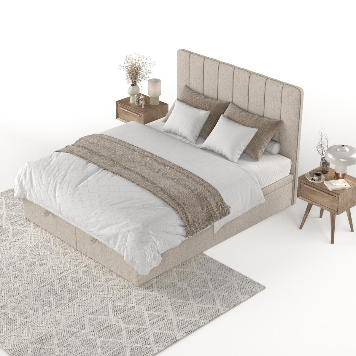 POLSTERBETT Vienna mit Stauraum 180/200 cm Hellbeige im Megan Stoff - Beige/Schwarz, Holz/Holzwerkstoff (180/200cm) - AltaBeds
