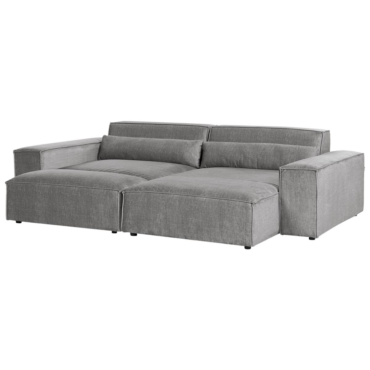 ECKSOFA Modul 3-Sitzer linksseitig Grau Stoff mit Ottomane Hellnar - Grau, Textil (262/176cm) - Beliani
