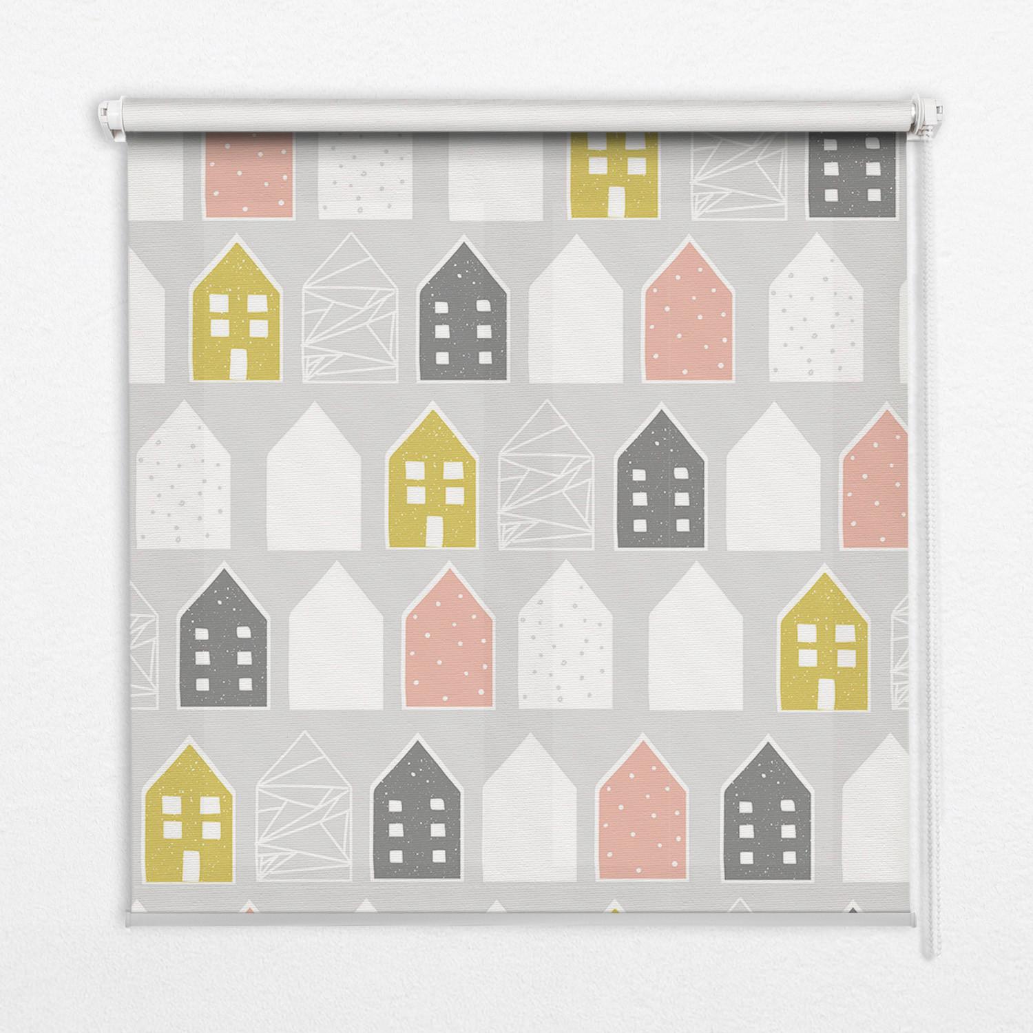 INNENROLLO - Fensterrollo - Rollo - 60x40 cm - Gezeichnete Häuser - Gelb, Kunststoff (60/140/0.5cm) - TULUP