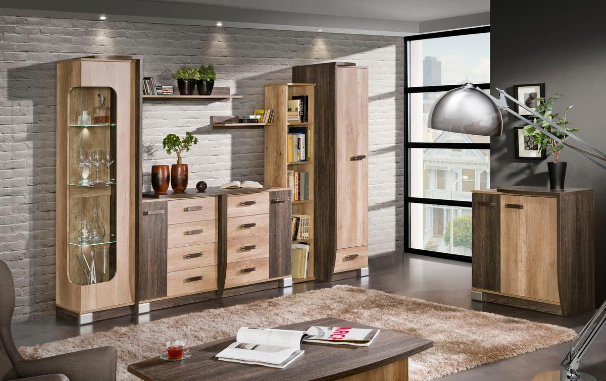 KOMMODE PALMERO 80/87/46cm mit 4 Schubladen 1 Türen Braun - Eichefarben/Braun, Holzwerkstoff (80/87/46cm) - MASSENO