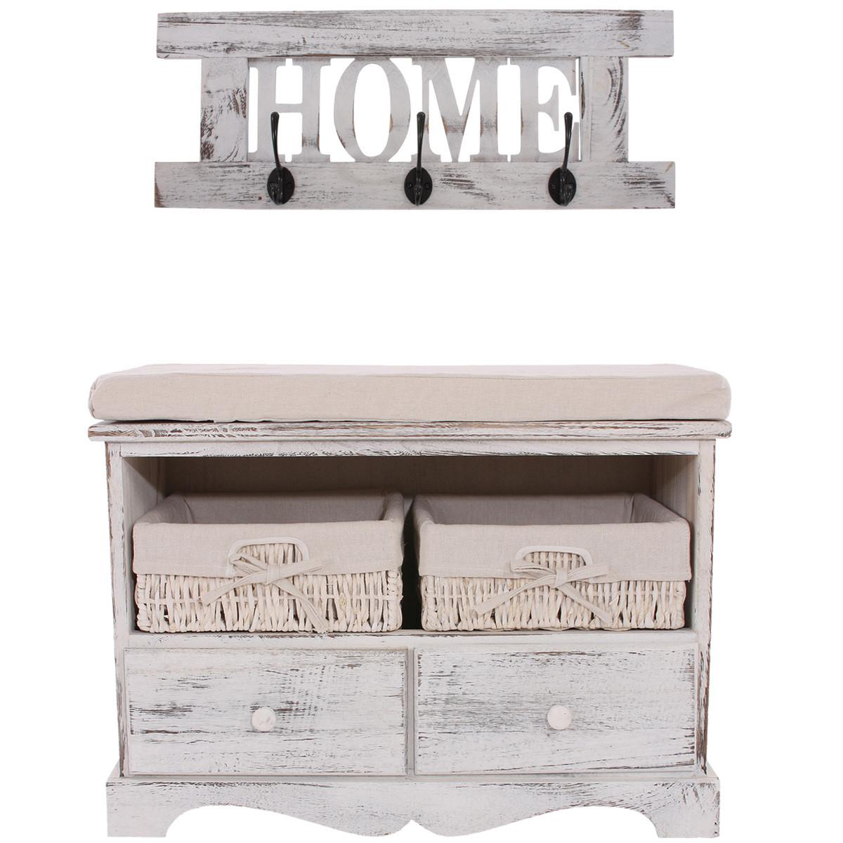 GARDEROBE MIT SITZBANK SHABBY White 2er-Set - Weiß, Holz (62/42/33cm) - MCW