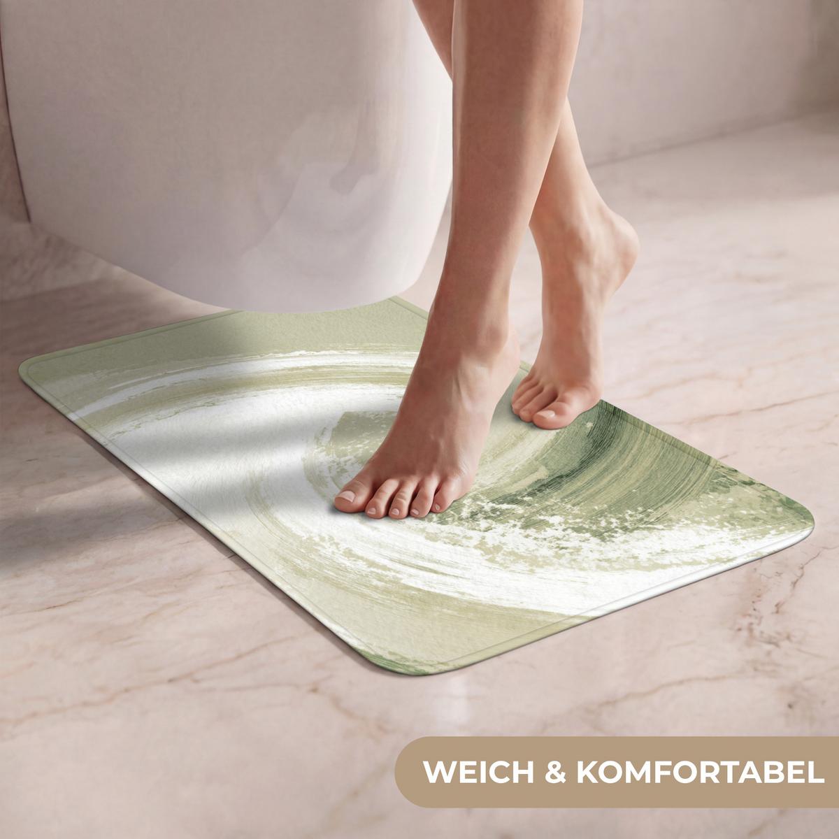 WC-VORLEGER Abstrakt - Pinselstriche - Wellen - Grün WC Teppich 40x60 cm - Mintgrün, Textil (40/1cm) - OnlyWow