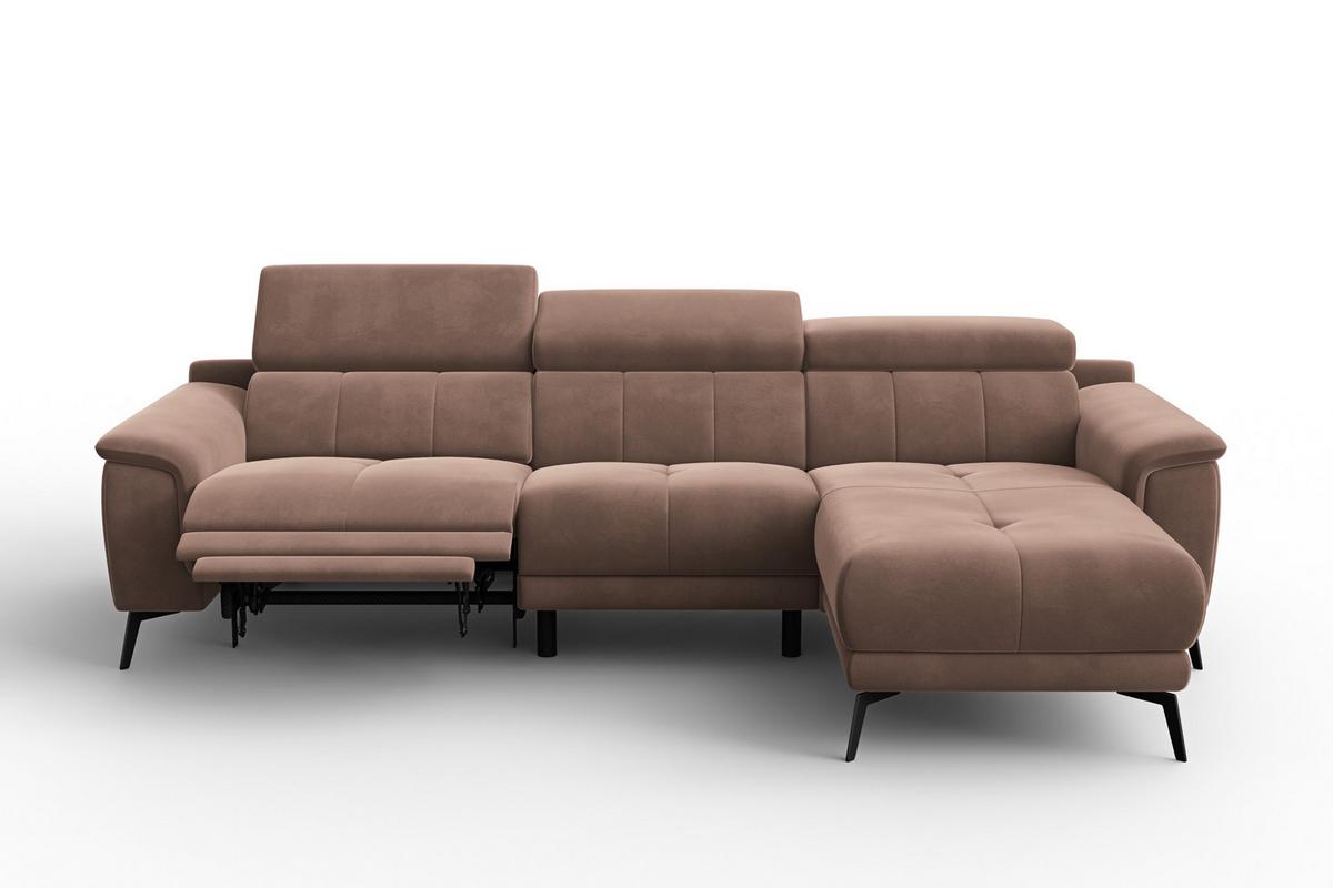 ECKSOFA FIERO 4-Sitzer RECHTS, Brauner Veloursstoff - Schwarz/Braun, Holz/Textil (288/170cm) - Courtois Laville