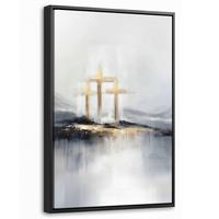 LEINWAND Bilder mit Rahmen - Abstrakt - Malerei - Christentum - Kreuz - 20x30 - Weiß, Textil (20/30cm) - MuchoWow
