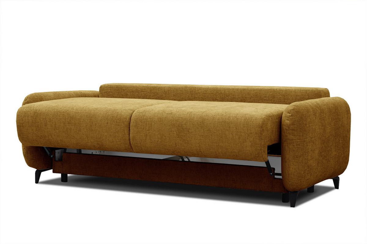 SOFA DRAKE 3-Sitzer mit Schlaffunktion, dunkelgelb - Dunkelgelb/Braun, Holz/Textil (232/90/107cm) - Wozimo