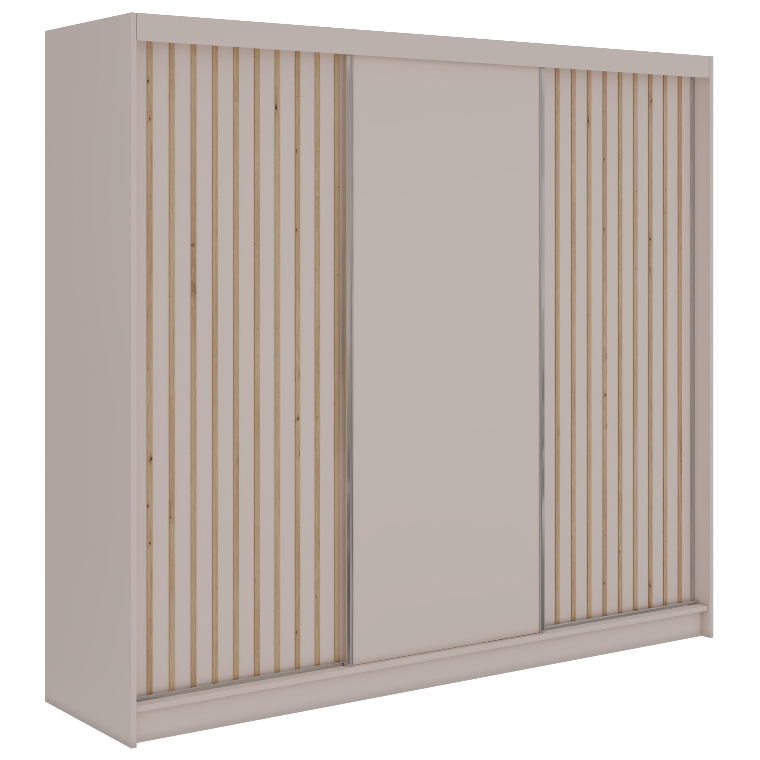 SCHWEBETÜRENSCHRANK mit Lamellen LUMOS - 240 - Kaschmir und Eiche Artisan - Kaschmir/Alufarben, Holzwerkstoff/Metall (240/216/61cm) - MKS
