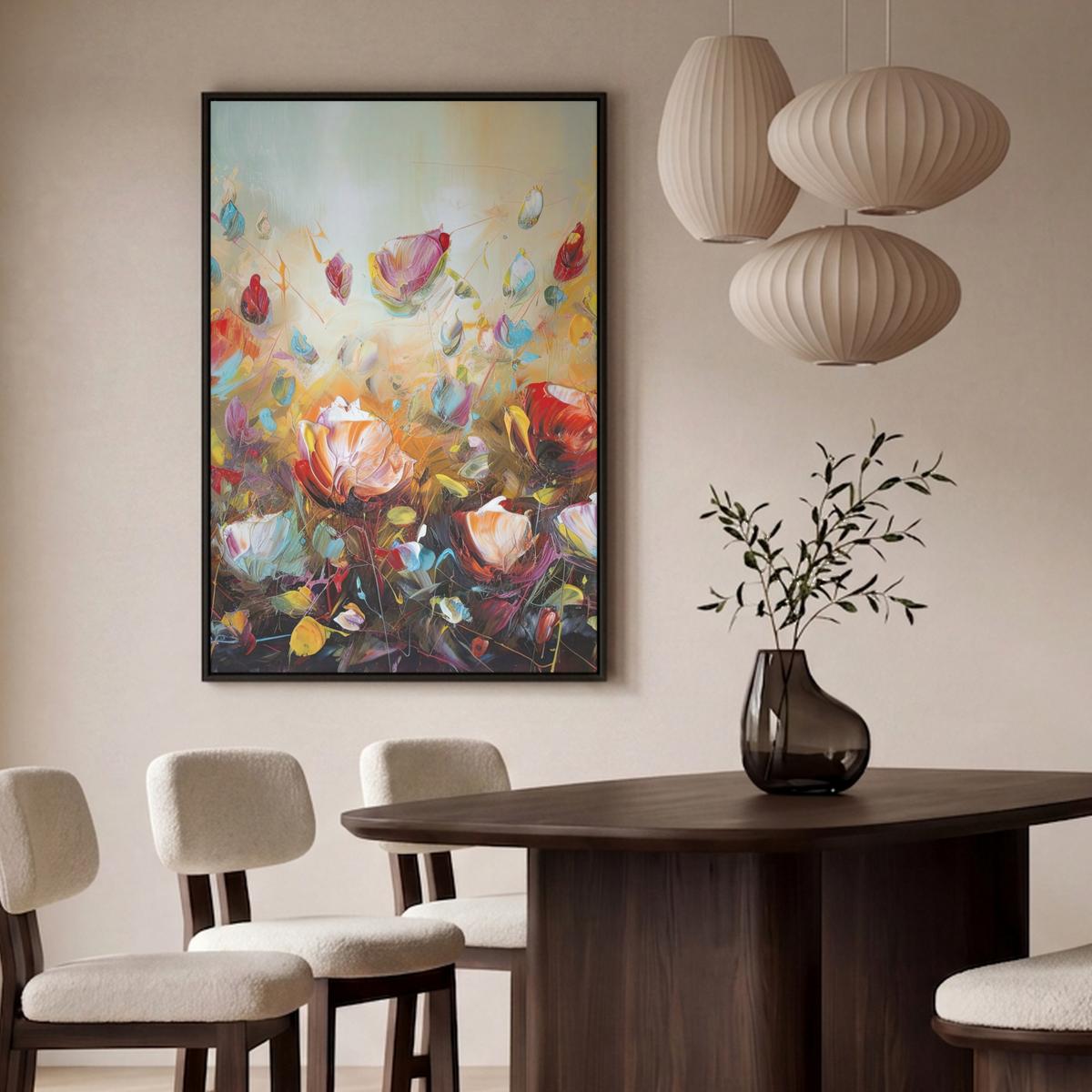 LEINWAND Bilder mit Rahmen - Blumen - Kunst - Natur - Ölgemälde - 100x150 - Multicolor, Textil (100/150cm) - MuchoWow