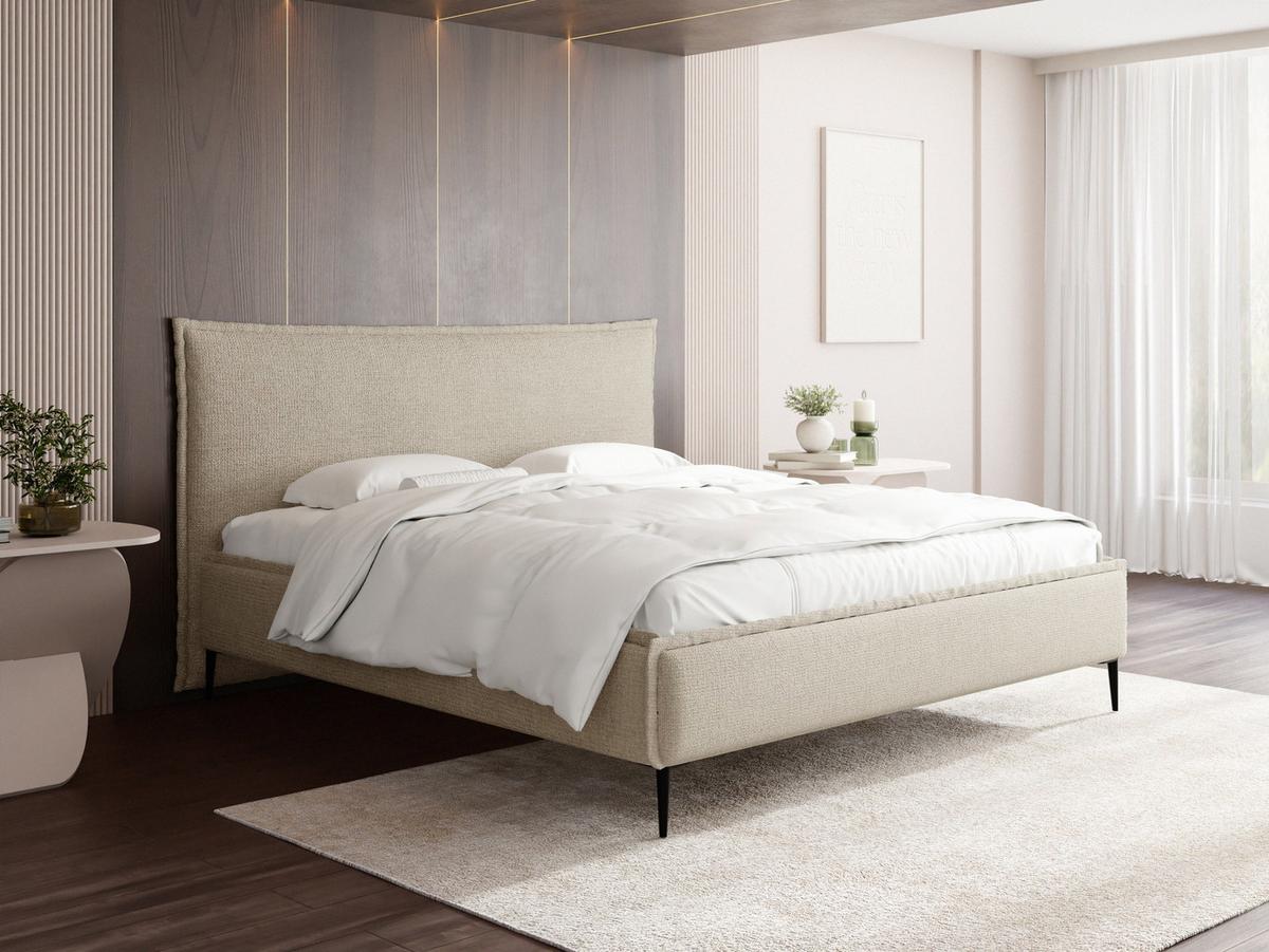 POLSTERBETT Pillow Rise mit Bettkasten, Lattenrost & hohen Metallfüßen in Creme Chenille 200x200 cm - Birkefarben/Creme, Holz/Holzwerkstoff (200/200cm) - WFL GROUP