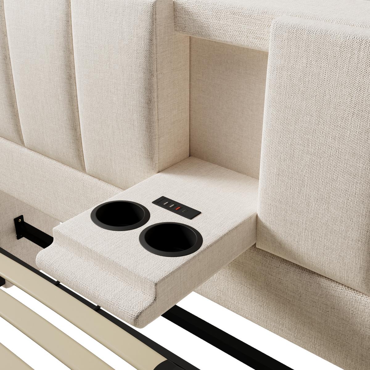 BETT 160x200 cm Leinen Beige - Beige, Holzwerkstoff (160/200cm) - Urban Meuble