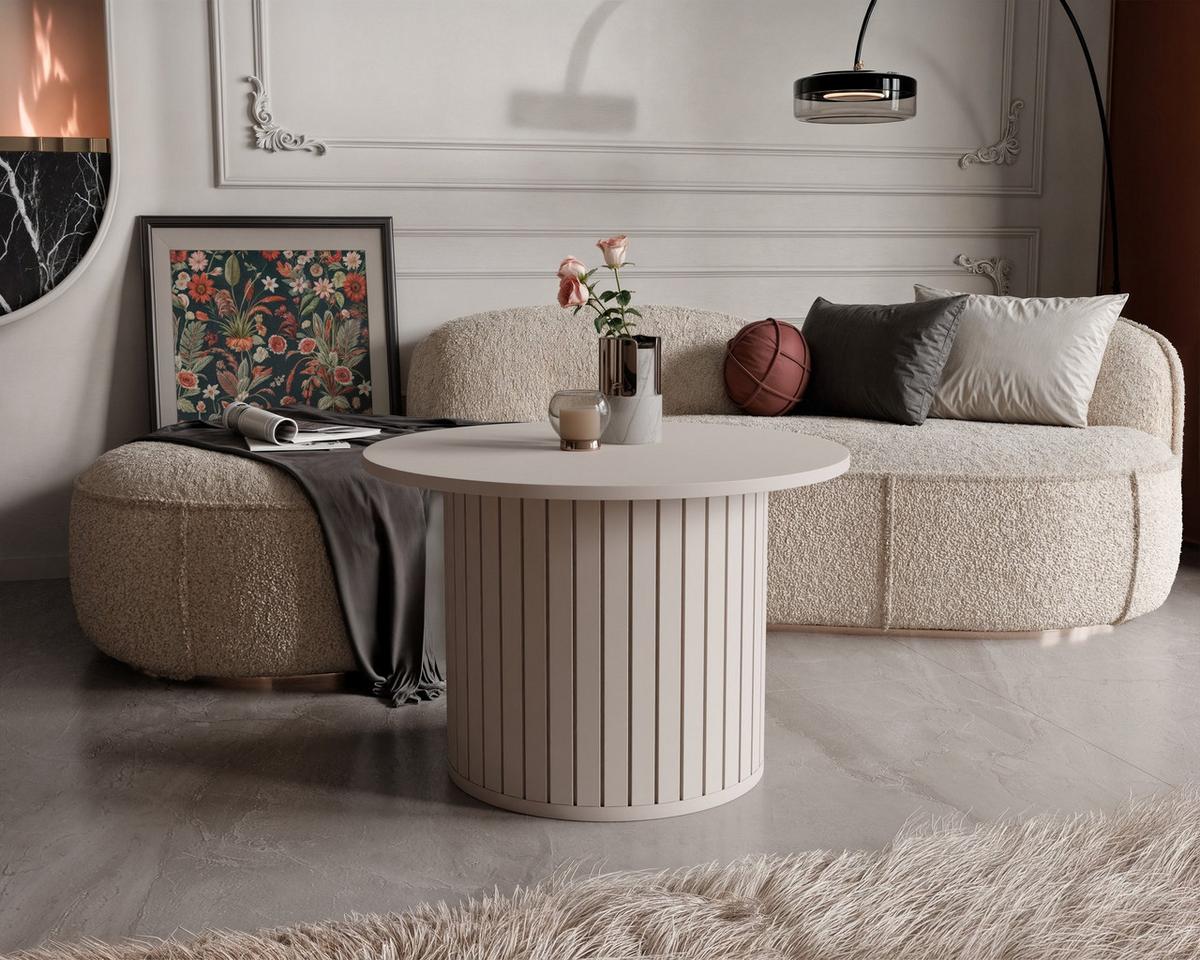 COUCHTISCH geriffelt, rund, Kaschmir - Kaschmir, Holzwerkstoff (70/70/46cm) - Idohome