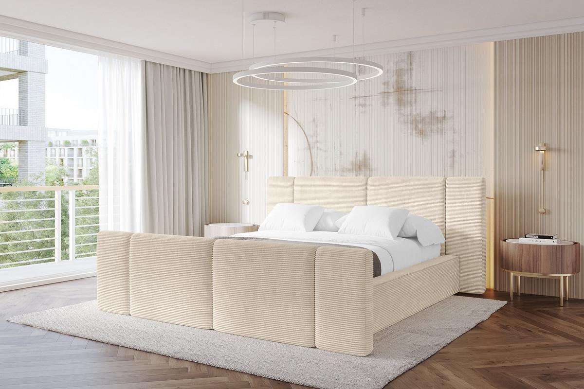 POLSTERBETT mit Bettkasten, Fußteil und Lattenrost, Bett mit Matratze H3/H4 - RIVO-Z 180x200 Beige - Creme, Holzwerkstoff/Textil (180/200cm) - ALTDECOR